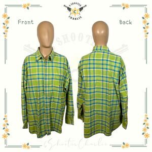 Wrangler Twenty X 20X Men's2 XL Button Down Shirt Long Sleeve Green Plaid